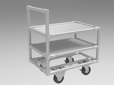 Industrial Equipment Cart With Two Layer Metal Shelves And Mobile Wheels 3d model