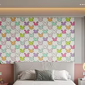Colorful Bunny Pattern Bed Accent Wall In Bedroom