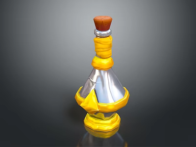 Fantasy Style Bottle With Yellow Wrapped Band Silver Body And Cork Stopper 3d model