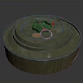 Military Metal Mine Weapon With Multi Layered Top Hexagonal Component Red Button And Metal Ring 3d model