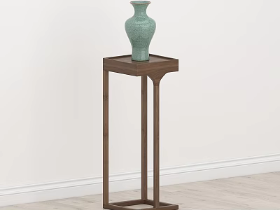 Traditional Wooden Curio Shelf Displaying Celadon Vase On White Wall And Wooden Floor 3d model