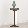Traditional Wooden Curio Shelf Displaying Celadon Vase On White Wall And Wooden Floor