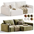 Modern Minimalist Double Seater Fabric Sofa With Stylish Pillows Throw Blanket And Multiple Color Options