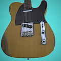 Wooden Electric Guitar With Classic Design On Teal Background Musical Instrument