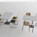 Modern Dining Table Set with White Tabletop and Multicolor Metal Frame Chairs 3d model