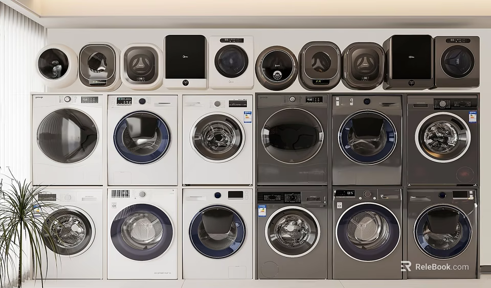 Various Front Loading Washing Machines In White And Gray Different Models 3d model 