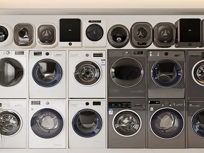 Various Front Loading Washing Machines In White And Gray Different Models 3d model