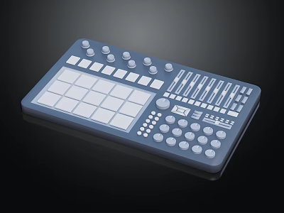 Blue Electronic Music Production Controller With Grid Pads White Buttons Knobs And Sliders 3d model