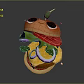 Cartoon Hamburger With Eyes Olive Lettuce Tomato Onion Rings And Cheese