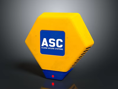 Yellow And Blue Hexagonal Fire Alarm Signal Device With Red Indicator 3d model