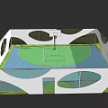 Basketball Court Interior Design With Green Blue Flooring And Basketball Hoop