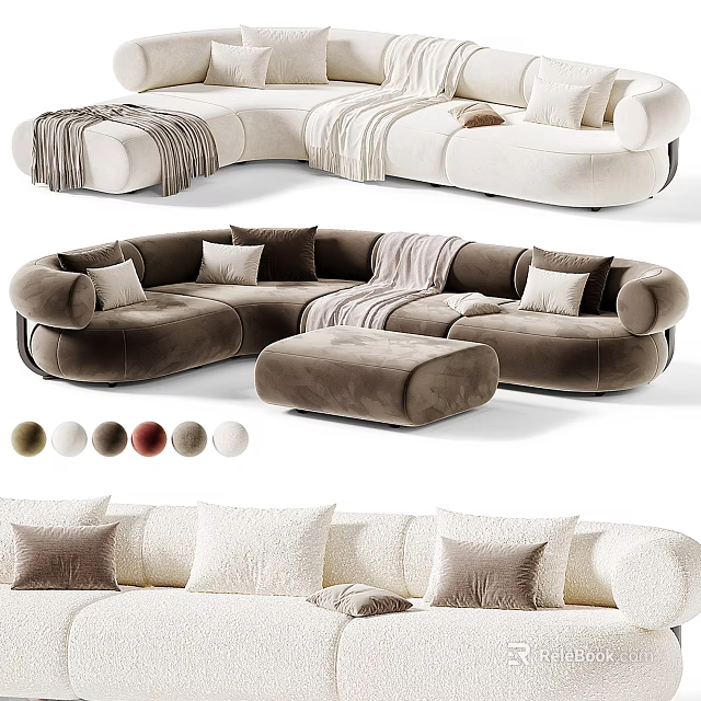 Modern Casual Sofa Set with Ottoman Pillows and Throw Blankets in Multiple Colors 3d model 