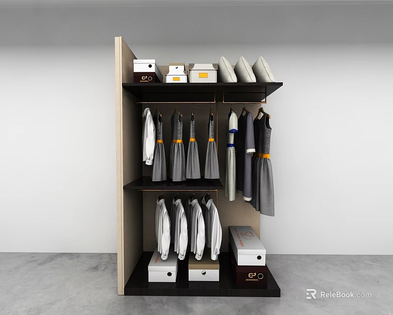 Modern Wardrobe Interior With Hanging Clothes Storage Boxes And Organized Shelves 3d model 