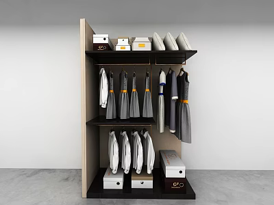 Modern Wardrobe Interior With Hanging Clothes Storage Boxes And Organized Shelves 3d model