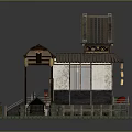 Japanese Traditional Wooden Furniture With Tatami Mats Tables Chairs And Lanterns In Garden Structure