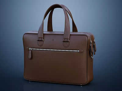 Elegant Brown Leather Briefcase With Top Handles Zipper And Functional Compartments 3d model