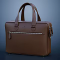 Elegant Brown Leather Briefcase With Top Handles Zipper And Functional Compartments 3d model