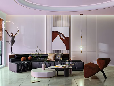Living room sofa tea table background wall combination 3d model