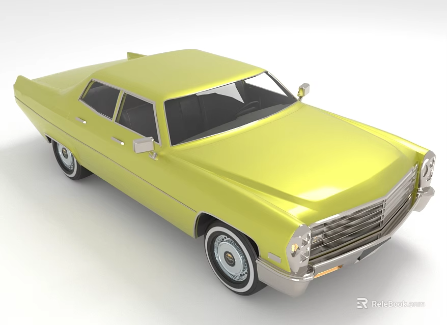 Shiny Yellow Vintage Classic Sedan With Retro Design And Chrome Details 3d model 