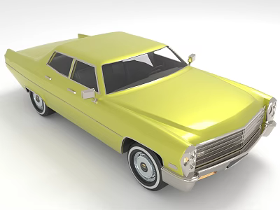 Shiny Yellow Vintage Classic Sedan With Retro Design And Chrome Details 3d model