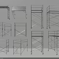 Various Construction Scaffolding Designs with Metal Frames and Wheel Structures