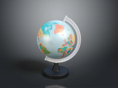 Detailed Colored Globe With World Map White Stand And Black Base 3d model