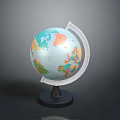 Detailed Colored Globe With World Map White Stand And Black Base