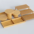 Wooden Display Shelves Featuring Multi Tiered Design Various Shapes Rectangular Trays And Round Platforms 3d model