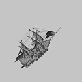 Ancient Sailing Ship with Wooden Hull and Decorative Carvings White Sails Featuring Emblem Design