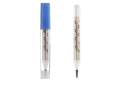 Medical Thermometers With Blue Protective Case Transparent Glass And Accurate Scale 3d model