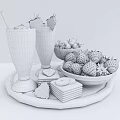 Fresh Strawberry Milkshakes with Cherries Strawberries Banana Slices and Whole Grain Crackers on Wooden Tray