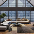 Modern Large Sectional Sofa And Round Coffee Table Set For Bright Spacious Loft Living Room