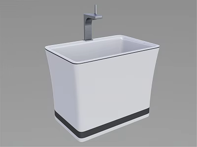 Modern White Square Washbasin With Sleek Silver Faucet And Black Base Trim 3d model