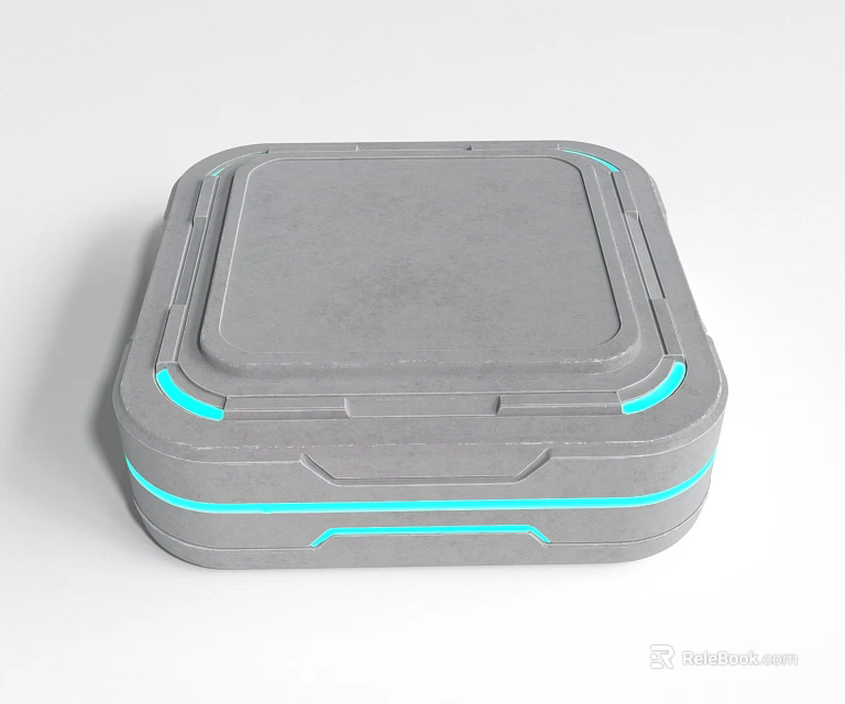 Gray Square Electronic Appliance With Blue Glowing Edges And Modern Design 3d model 