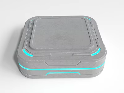 Gray Square Electronic Appliance With Blue Glowing Edges And Modern Design 3d model