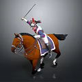 Game Movie Character Mounted Soldier Wearing Military Uniform And Hat Holding Sword On Brown Horse