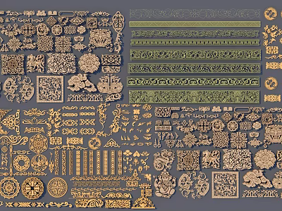 Artistic Decorative Ornamental Patterns With Carved Borders Floral And Geometric Elements 3d model