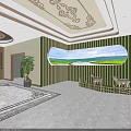 Traditional Hallway Interior With Round Ceiling Blue Patterned Ornament And Plants
