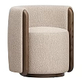 Modern Beige Accent Chair Upholstered with Wooden Armrests and Minimalist Design