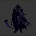 Hooded Dark Fantasy Character In Purple Cloak With Spiked Armor And Scythe