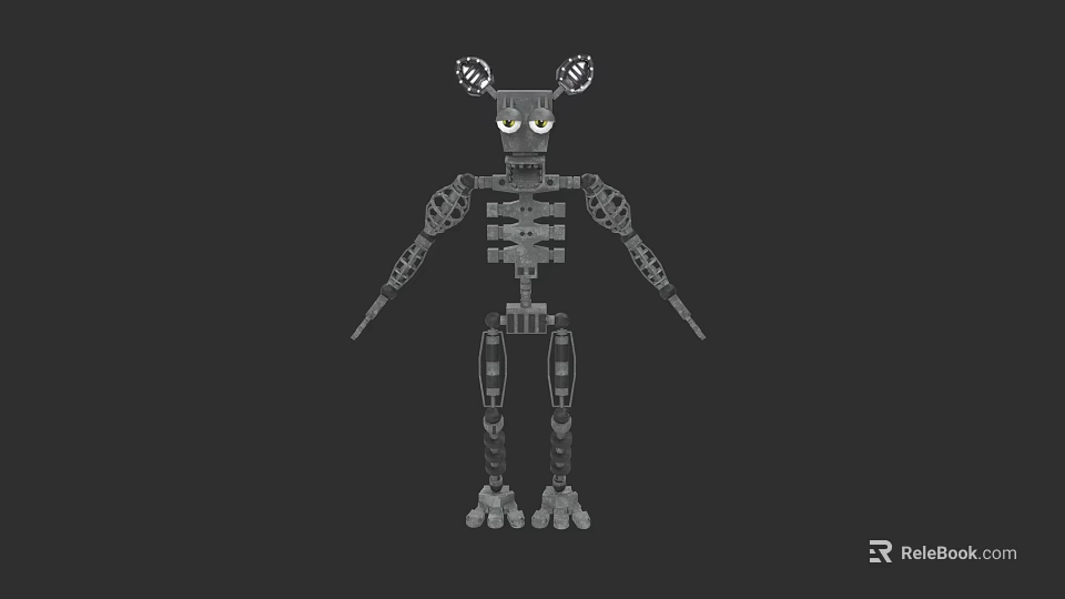Detailed Mechanical Robot Skeleton With Large Eyes And Ear Like Structures 3d model 