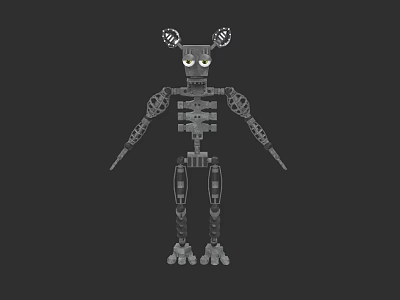 Detailed Mechanical Robot Skeleton With Large Eyes And Ear Like Structures 3d model