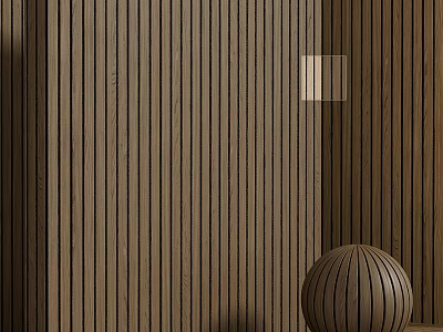 Spherical Wooden Component With Vertical Slat Wall Background And Natural Texture 3d model