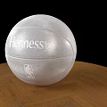Shiny Silver Hennessy Basketball with NBA Logo on Classic Wooden Floor