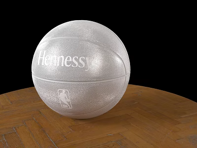 Shiny Silver Hennessy Basketball with NBA Logo on Classic Wooden Floor 3d model