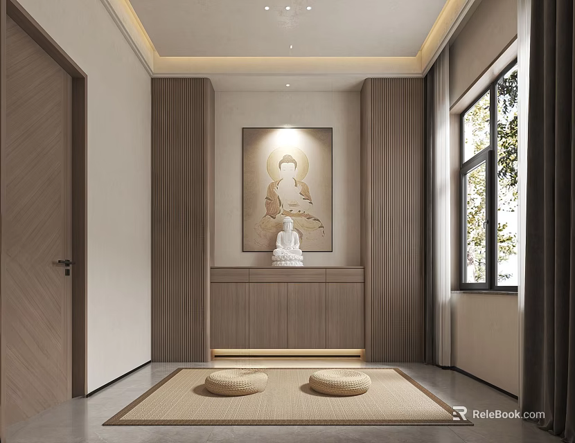 Modern Minimalist Wooden Home Altar Cabinet For Serene Zen Worship Space Interior Design 3d model 