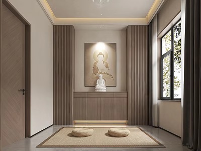 Modern Minimalist Wooden Home Altar Cabinet For Serene Zen Worship Space Interior Design 3d model