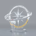 Perseid Collection Art Installation Featuring Compass Star Design Transparent Ring And Warm Peace Technology Base