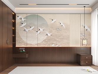 New Chinese bedside background wall background wall 3d model