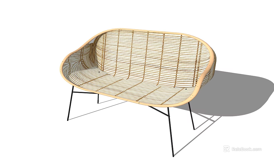 Modern Rattan Outdoor Chair With Curved Design And Black Metal Legs 3d model 